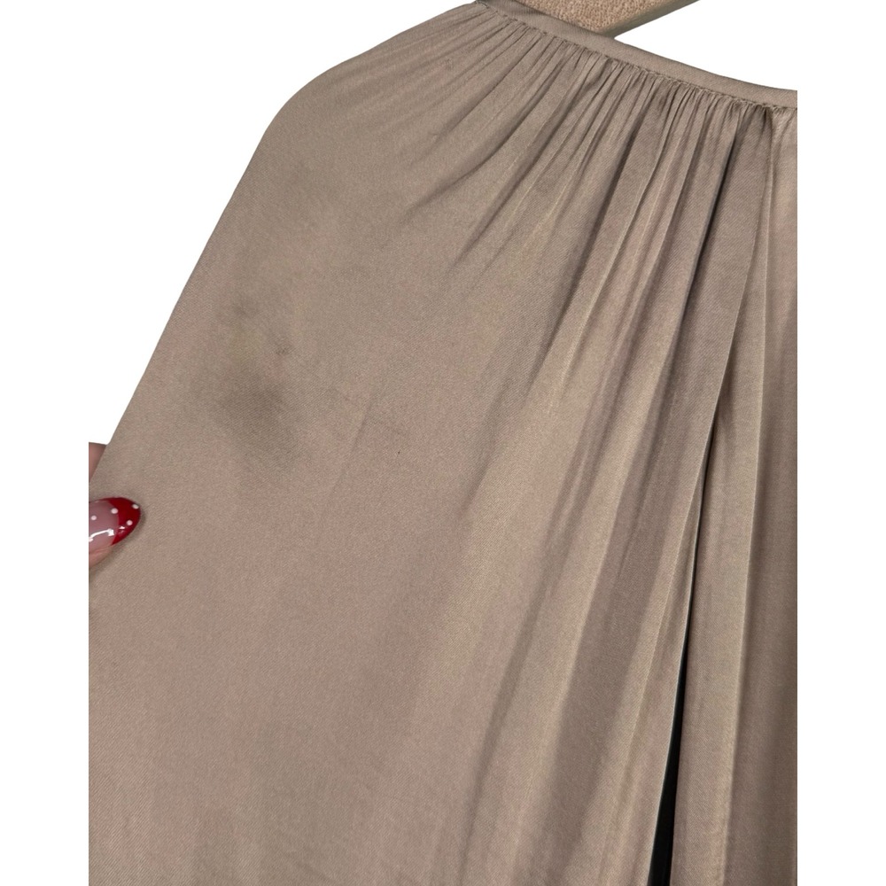 Banana Republic Taupe Champagne Satin V-Neck Blouse Bishop Sleeve Small - Picture 5 of 7